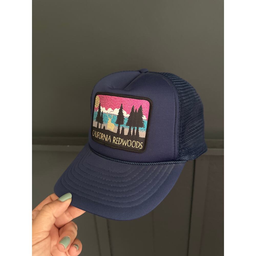 Vintage California Redwoods Trucker Hat Cap Deep Blue Adjustable - Picture 2 of 8